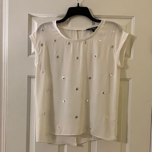 Express short sleeve white blouse with silver mirror sequins, size small